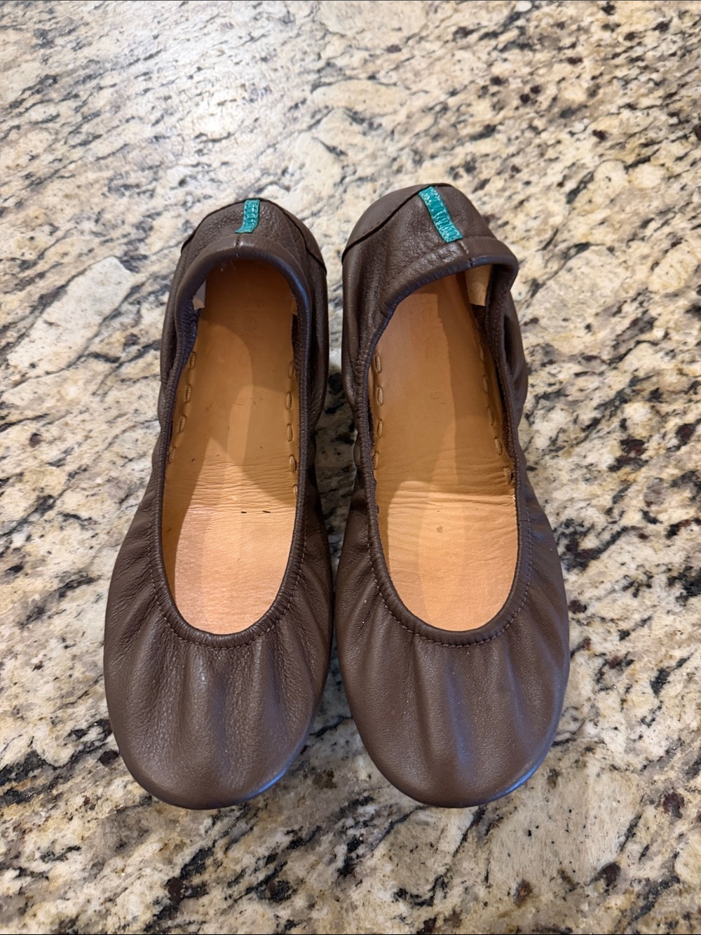 Tieks Brown Leather Ballet Flats with Teal Insole Sz 9